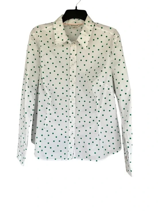 Boden Sienna Shirt Green Polka Dot Cotton Button Front Blouse 14 - Picture 3 of 9